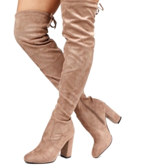 Charlotte Russe Shoes - Over the Knee Tan "suede" Chunky Boots
